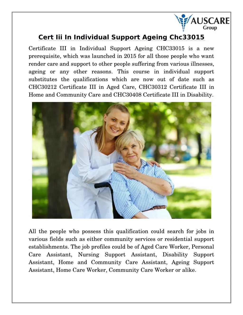 cert iii in individual support ageing chc33015
