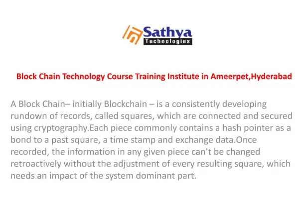 Block Chain Technology Course Training | Best Institute ameerpet hyderabad