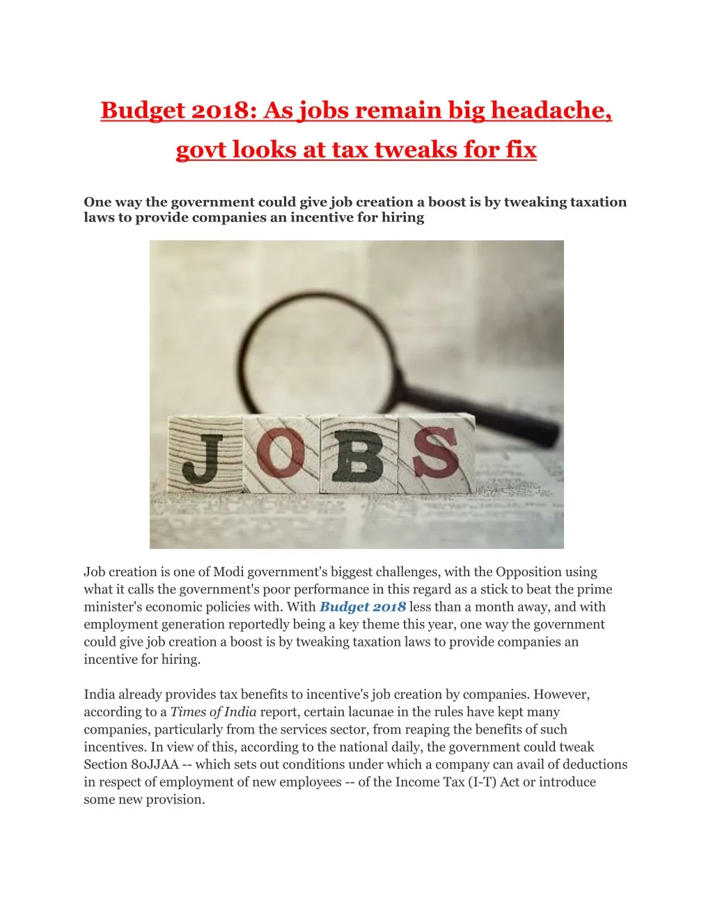 budget 2018 as jobs remain big headache