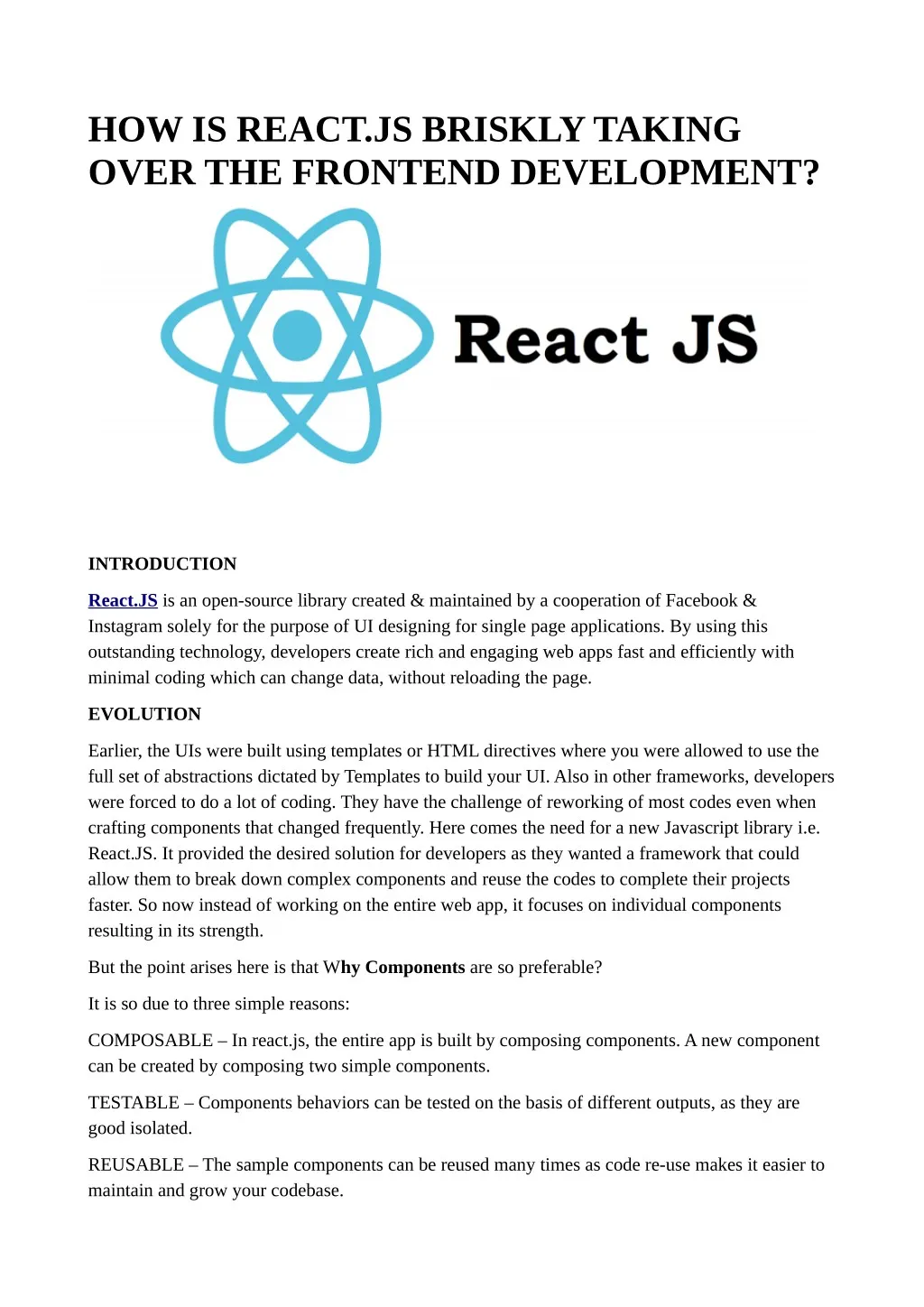 how is react js briskly taking over the frontend