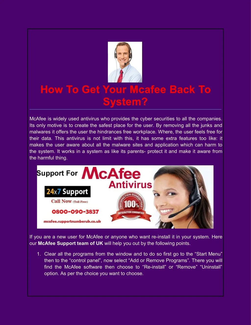 how to get your mcafee back to system