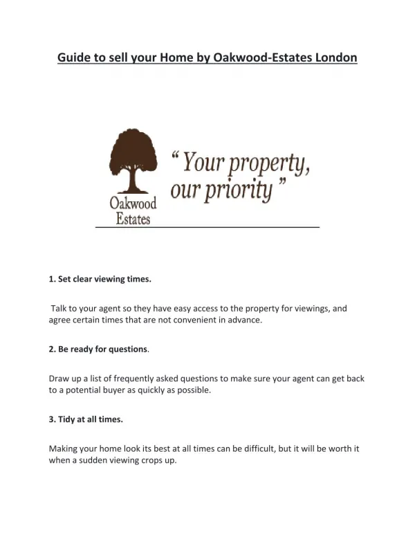 Guide to sell your Home by Oakwood-Estates London