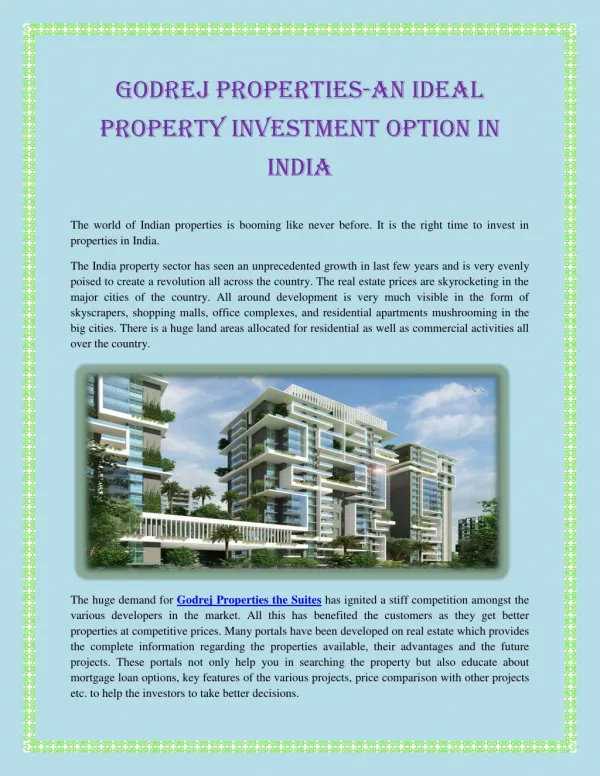 Godrej Properties-An Ideal Property Investment Option In India