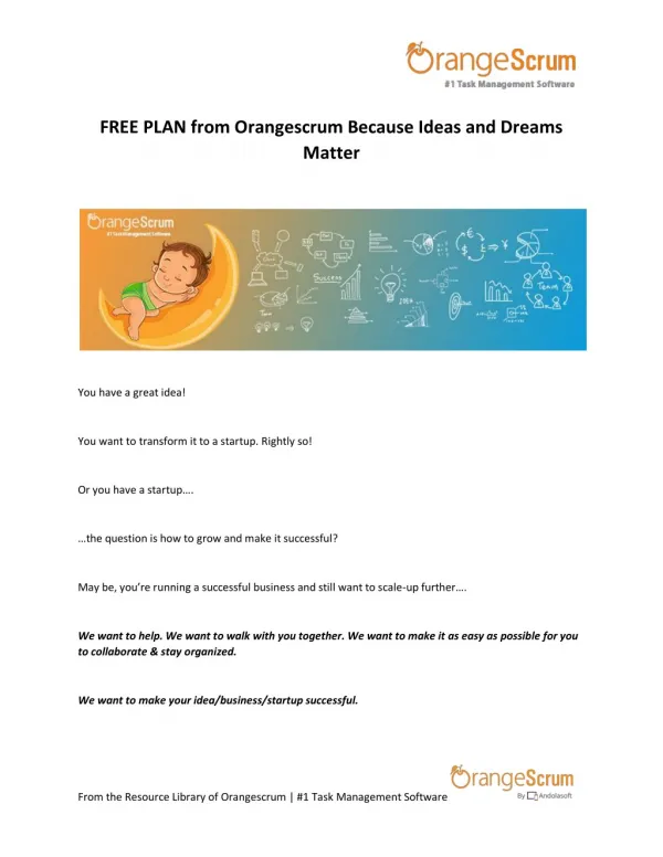 FREE PLAN From Orangescrum Because Ideas and Dreams Matter