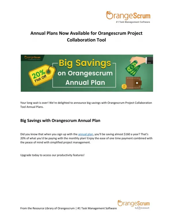 Annual Plans Now Available for Orangescrum Project Collaboration Tool
