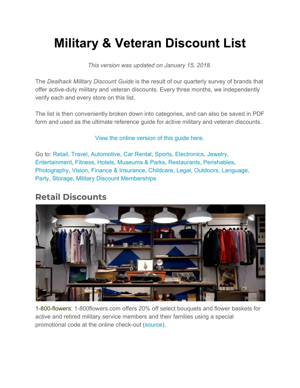 military veteran discount list