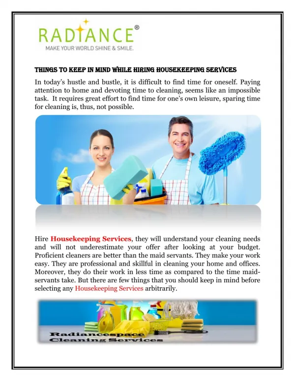 Keep In Mind While Hiring Housekeeping Services in Delhi NCR