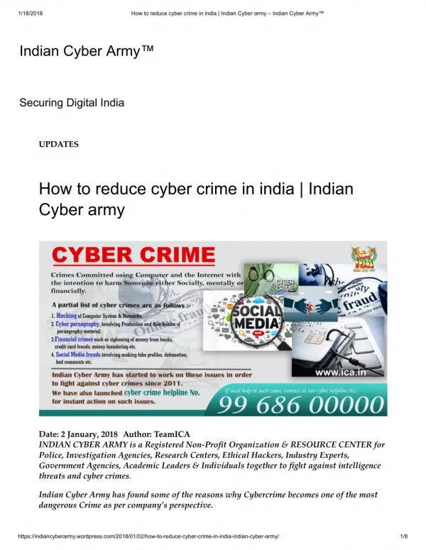 Reduce cyber crime in india with Indian Cyber army