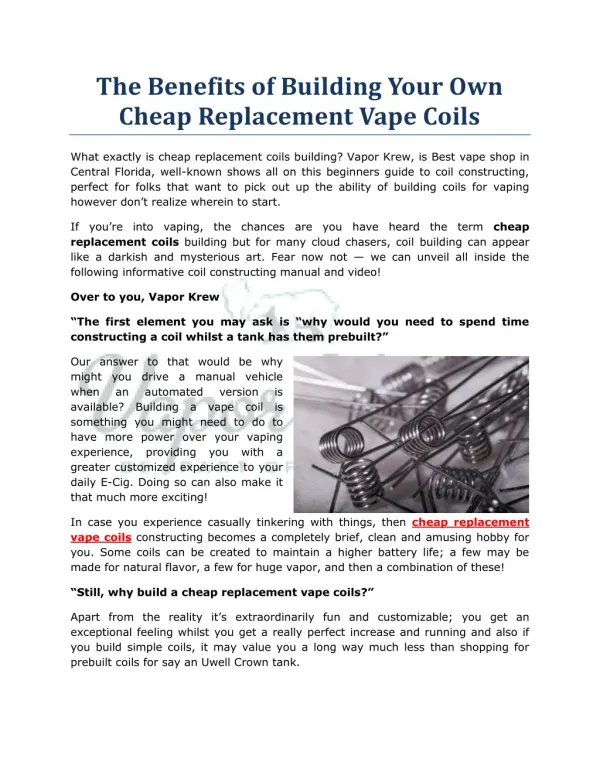 The Benefits of Building Your Own Cheap Replacement Vape Coils