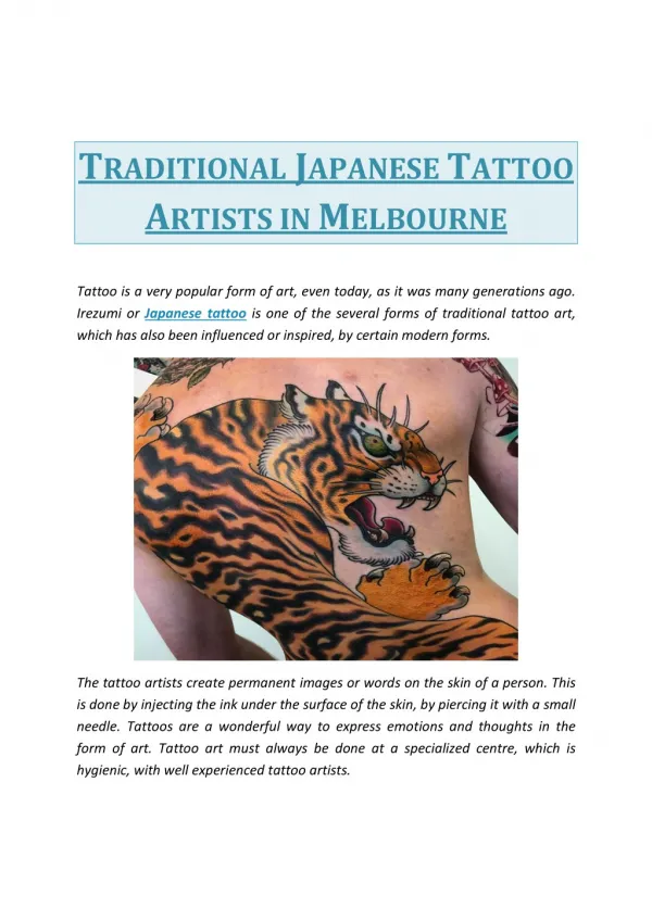Traditional Japanese Tattoo Artists in Melbourne