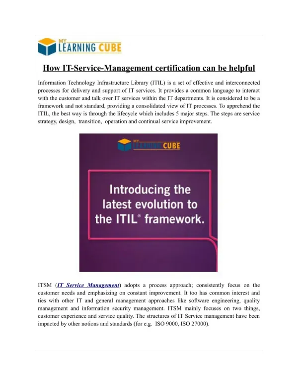 Online ITIL Certification Training-MyLearningCube