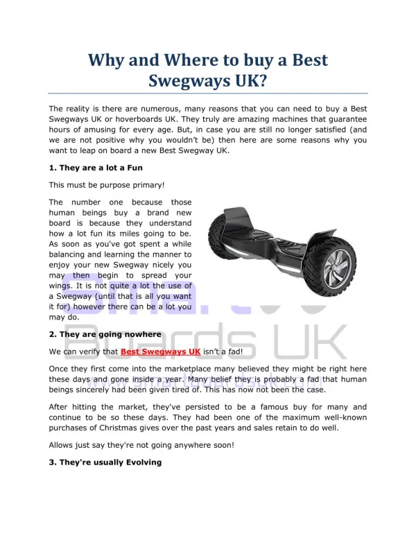 Why and Where to buy a Best Swegways UK?