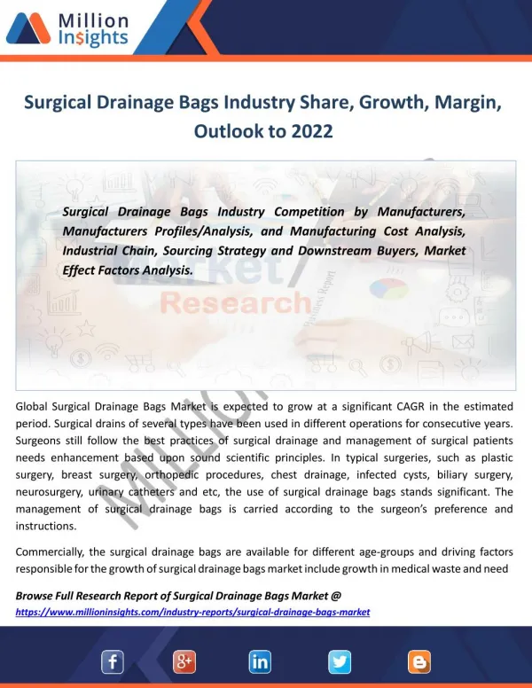 Surgical Drainage Bags Industry Analysis, Size, Growth,Share Forecast to 2022