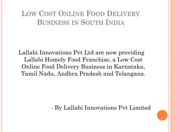 Low Cost Online Food Delivery Business Option in South Indian Cities