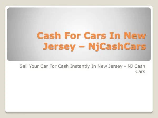 Cash For Cars In New Jersey