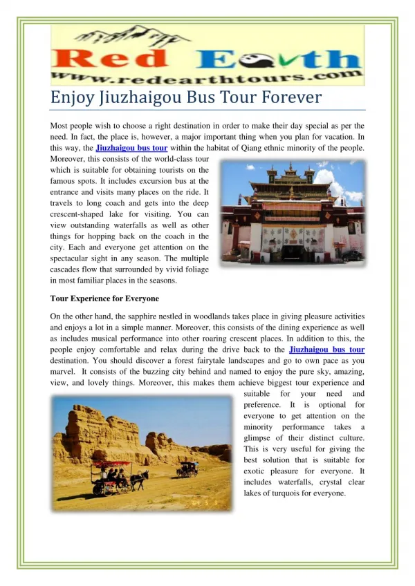 Enjoy Jiuzhaigou Bus Tour Forever