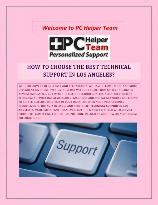 Tech Support Company, Network Service Los Angelesâ€, California - PChelperteam.com