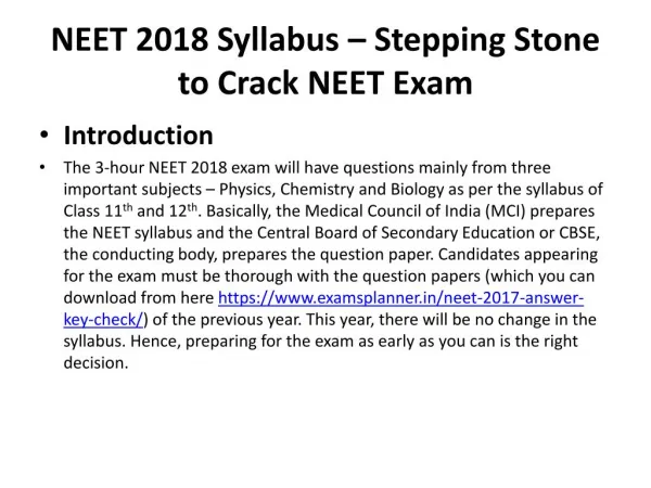 Stay Up-to-date with Latest NEET 2018 Syllabus to Score Well