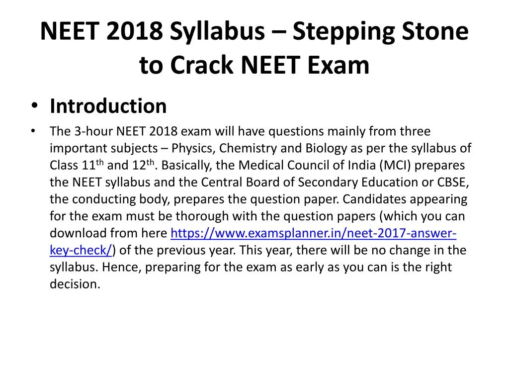 neet 2018 syllabus stepping stone to crack neet exam