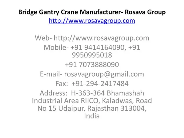 Bridge Gantry Crane Manufacturer - Rosava Group