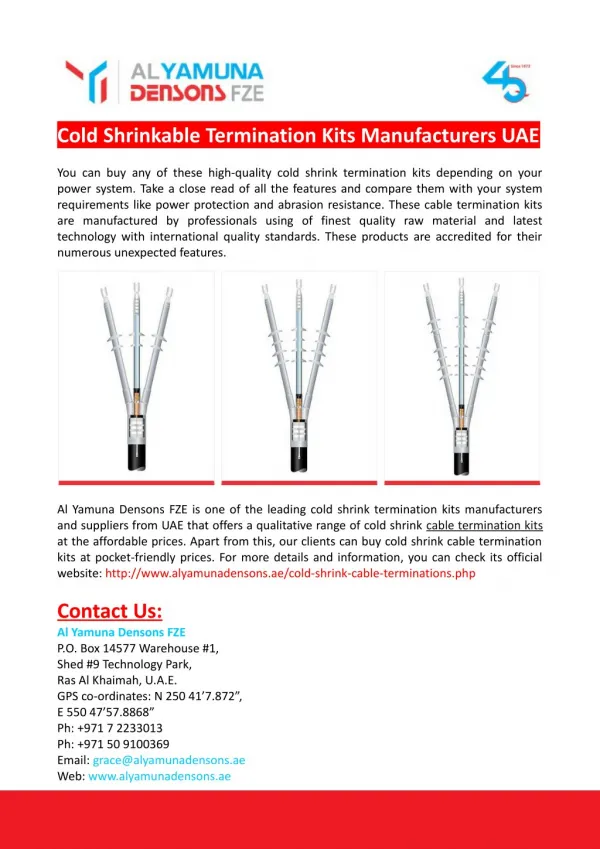 cold shrinkable termination kits manufacturers uae