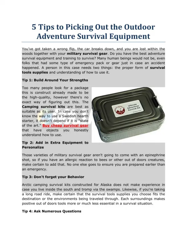 5 Tips to Picking Out the Outdoor Adventure Survival Equipment