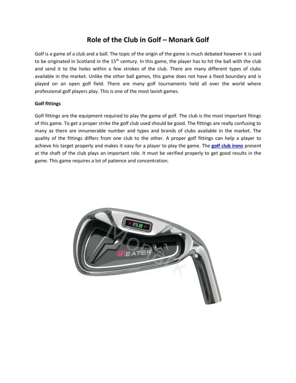 Role of the Club in Golf — Monark Golf