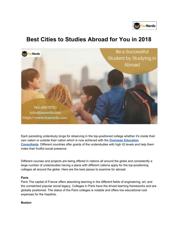 Best Cities to Studies Abroad for You in 2018