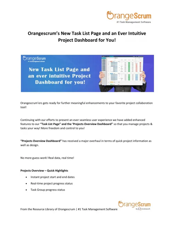 Orangescrum’s New Task List Page And An Ever Intuitive Project Dashboard For You!