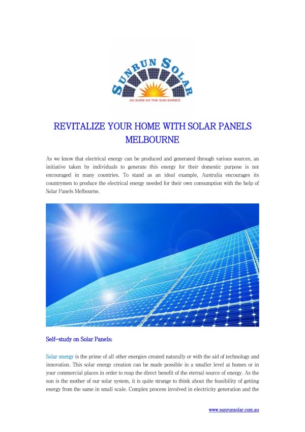 REVITALIZE YOUR HOME WITH SOLAR PANELS MELBOURNE