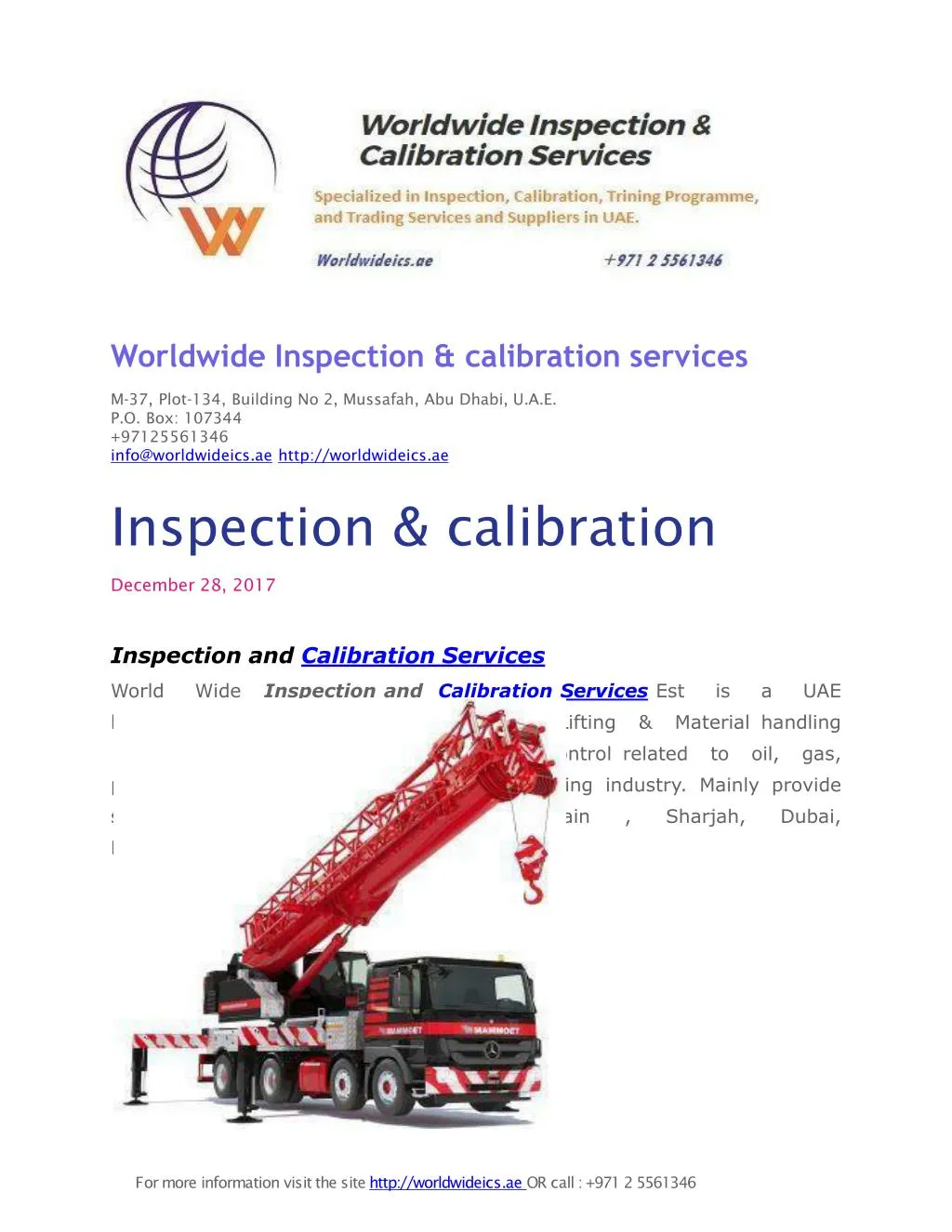 worldwide inspection calibration services