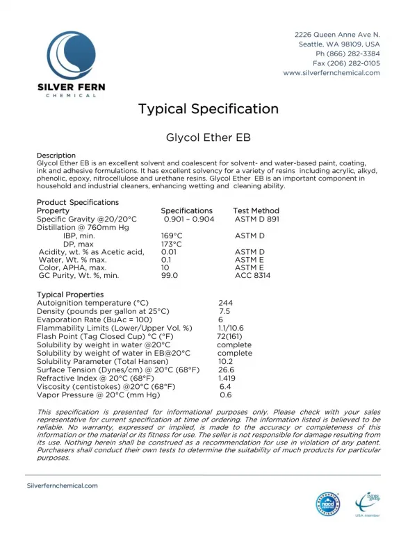 Reliable Specification of Glycol Ether EB