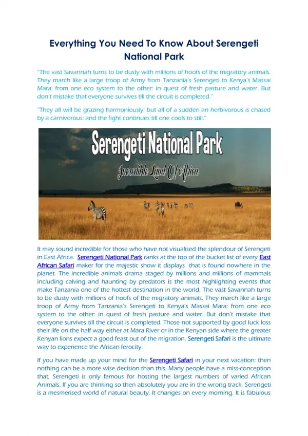Everything You Need To Know About Serengeti National Park