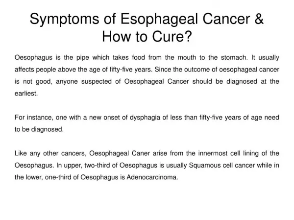 Symptoms of Esophageal Cancer & How to Cure?