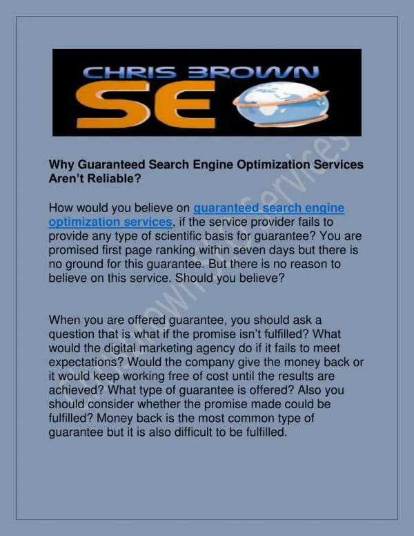 Why Guaranteed Search Engine Optimization Services Arenâ€™t Reliable?