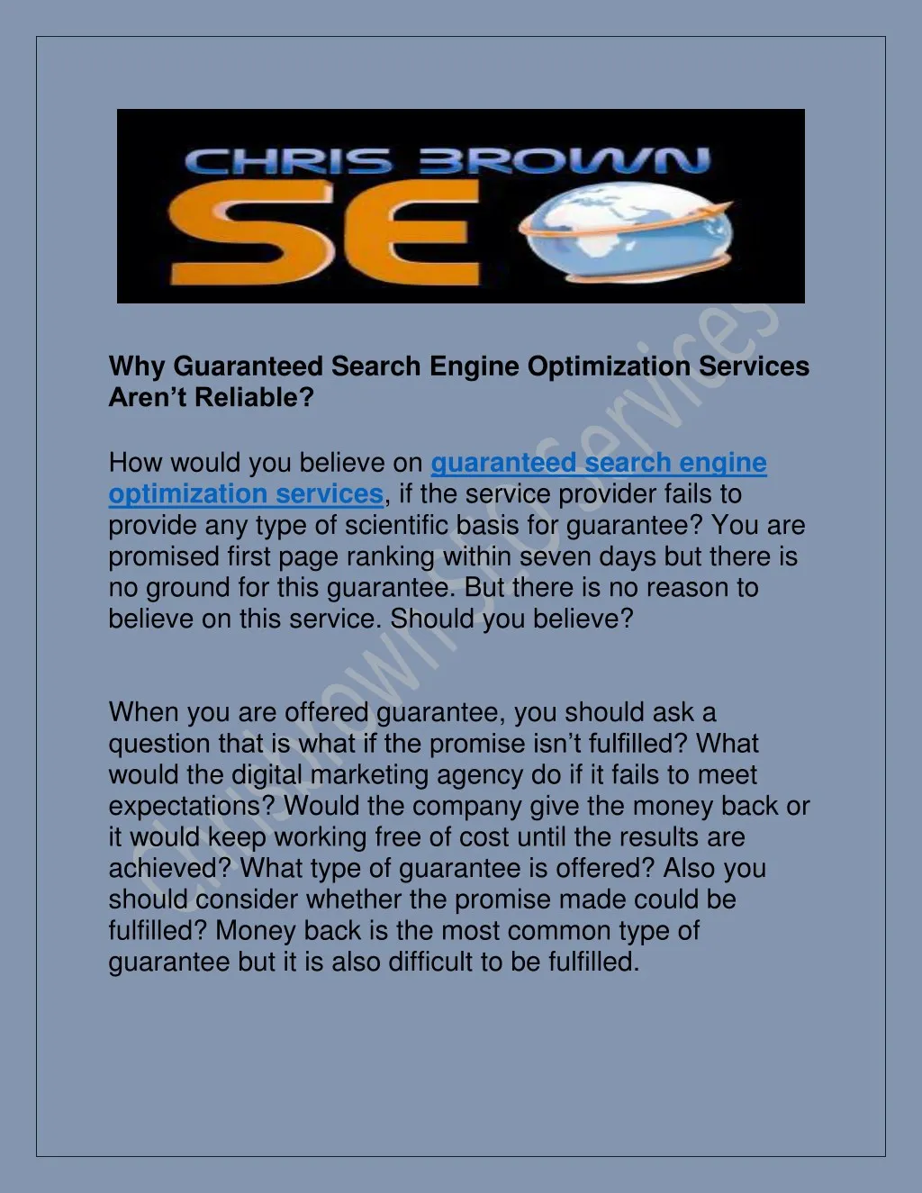 why guaranteed search engine optimization