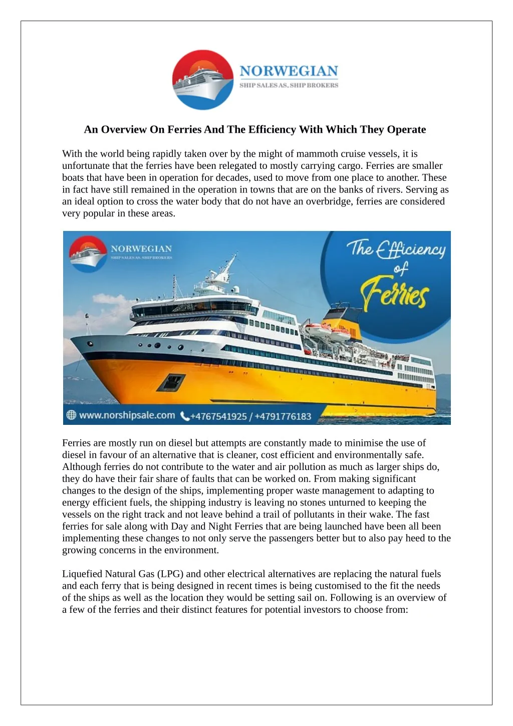 an overview on ferries and the efficiency with