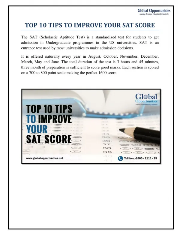 TOP 10 TIPS TO IMPROVE YOUR SAT SCORE
