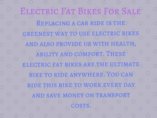 Electric Fat Bikes For Sale