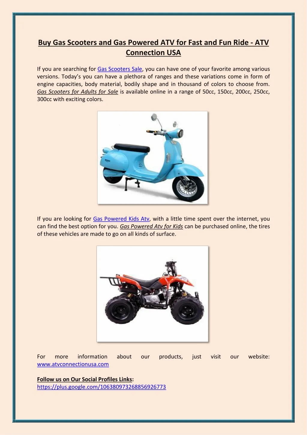 buy gas scooters and gas powered atv for fast