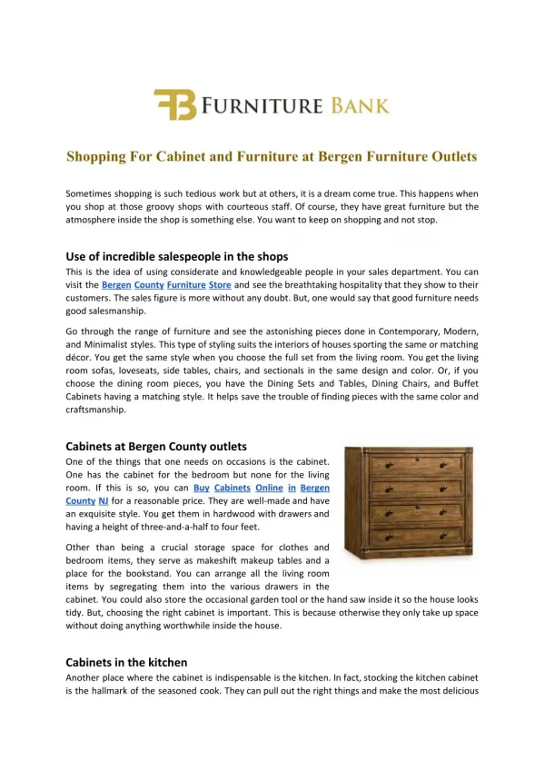 Shopping For Cabinet and Furniture at Bergen Furniture Outlets - furniturebank.com