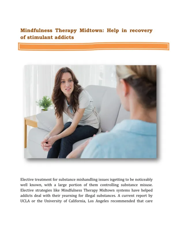 Mindfulness Therapy Midtown: Help in recovery of stimulant addicts