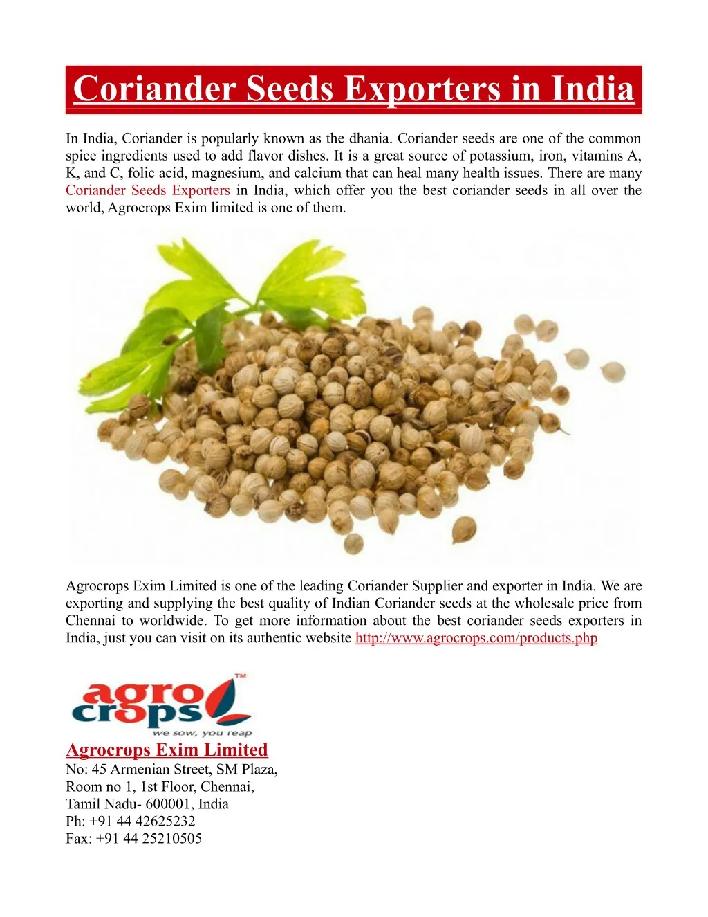 coriander seeds exporters in india