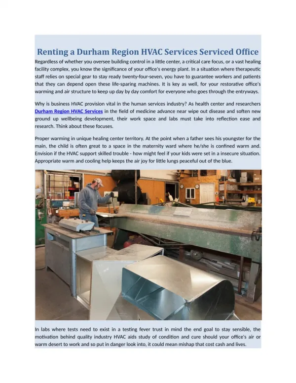Renting a Durham Region HVAC Services Serviced Office