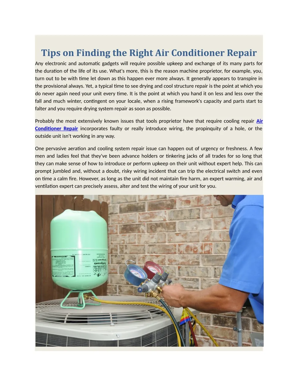 tips on finding the right air conditioner repair