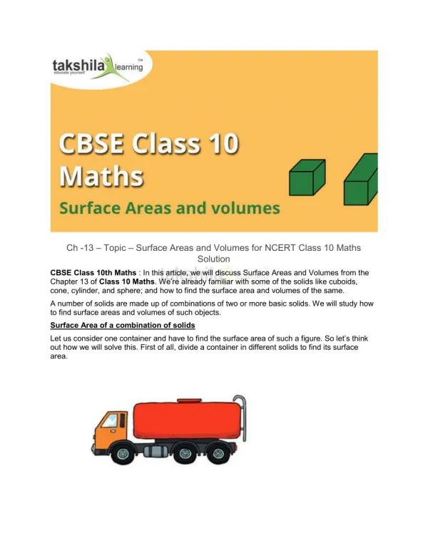 Ch -13 - Surface Areas and Volumes for NCERT Class 10 Maths Solution