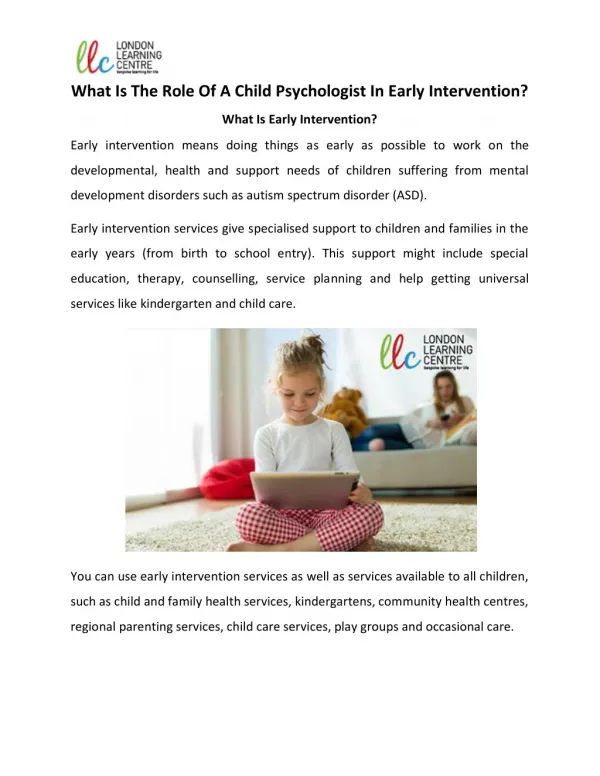 What Is The Role Of A Child Psychologist In Early Intervention?
