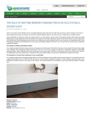 The Role Of Naptime Memory Foam Mattress In Facilitating A Sound Sleep