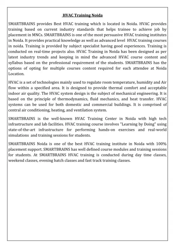 Hvac Training Noida