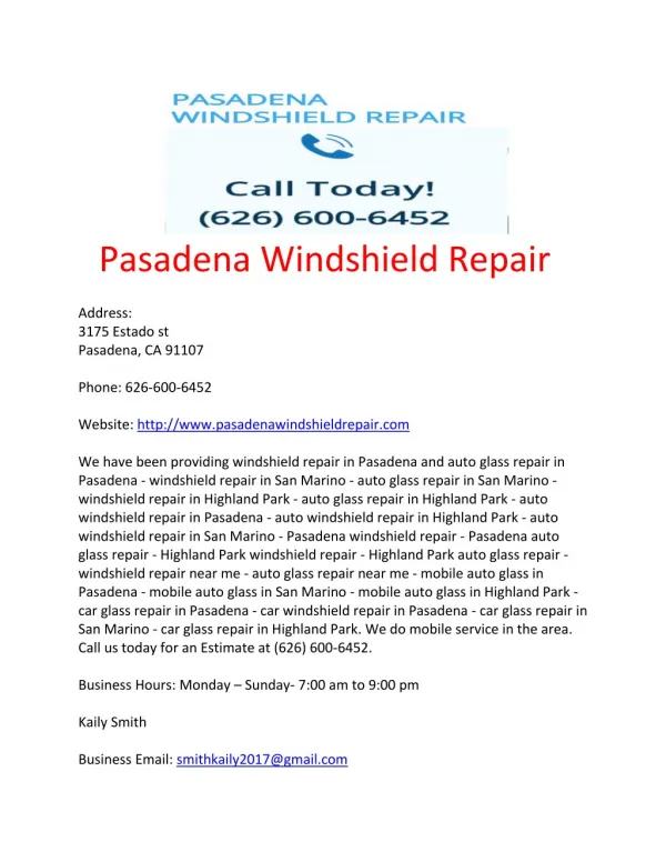 Pasadena Windshield Repair